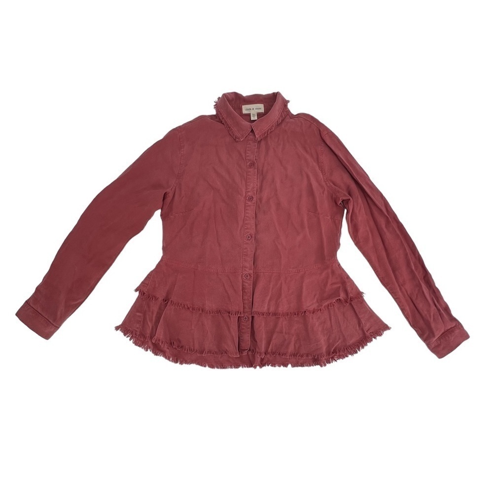 Cloth And Stone Anthropologie Red Peplum Raw Hem Top Size Small Women’s